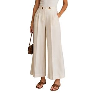 Topshop Cream High Waisted Wide Leg Pleated Culotte‎ Trousers Womens Size 0